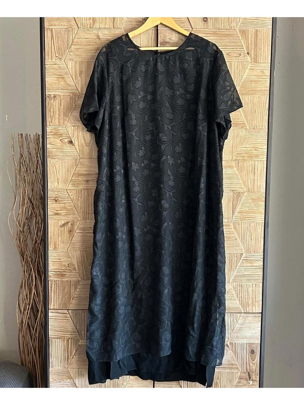Helene Blake Womens 26W Plus Black Floral Sheer Overlay Layered Maxi Dress Slip